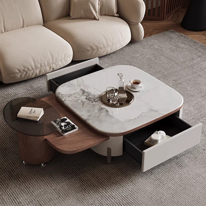 Extendable Marble Coffee Table with Drawers