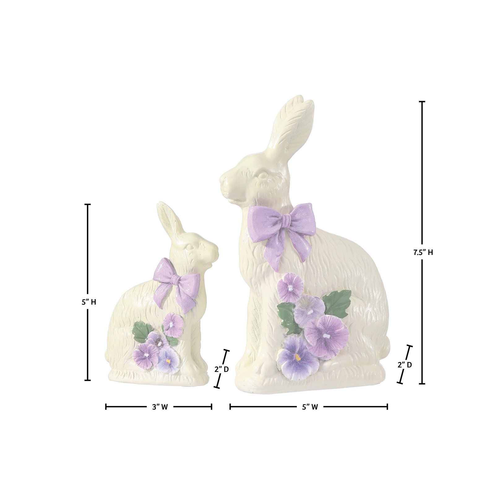Hughes 2-Piece Bunny with Pansy Figurine Set, Cream