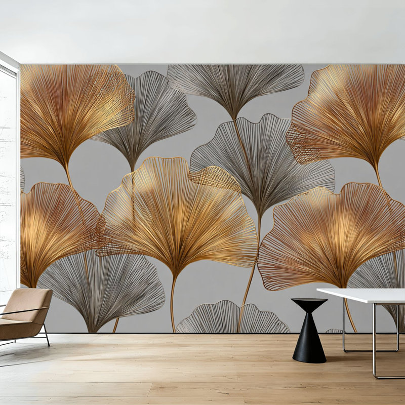Papier peint adhésif pelez et collez éléments dorés gris Sans soudure Art déco de style Art mural auto-adhésif et amovible