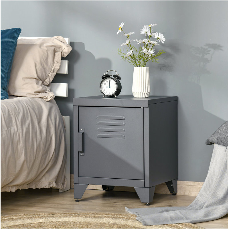 Table de bout industrielle, table d'appoint de salon avec porte de style casier et tablette réglable