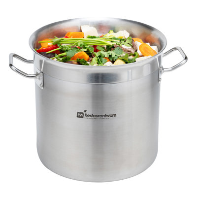 Restaurantware Stainless Steel Stock Pot 1 Count 13.5 Quart Reinforced Rim Induction-Ready Cookware, Ergonomic Handle Commercial Pot, Dishwasher Safe, Stainless Steel Color