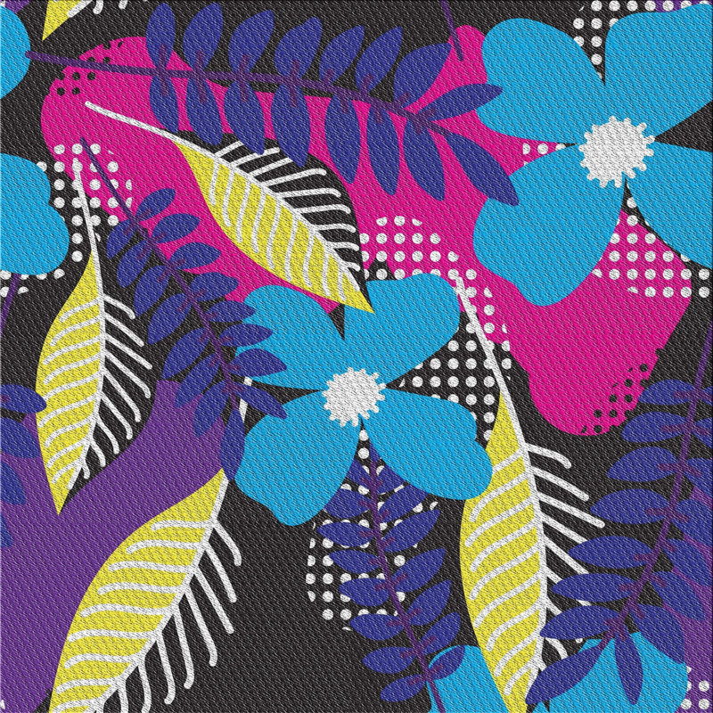 Tapis bleu/violet/jaune, Carré 5 pi