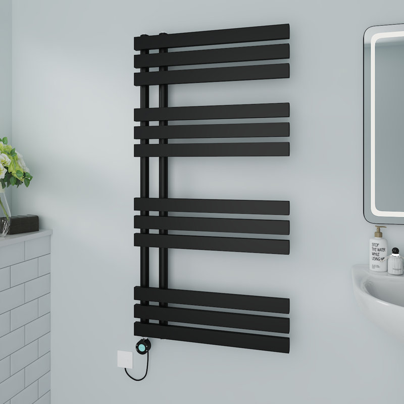 Camari Designer Towel Rail Heated Towel Rails, 120cm H x 60cm W x 7.35cm D, Black