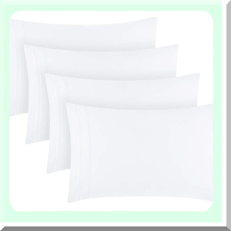LuxuryCool Pillowcase Set - 4 Pack Soft Cooling Covers - Wrinkle Fade Stain Resistant - Iconic Collection - Hotel Quality Envelope Closure - White 20"x40"