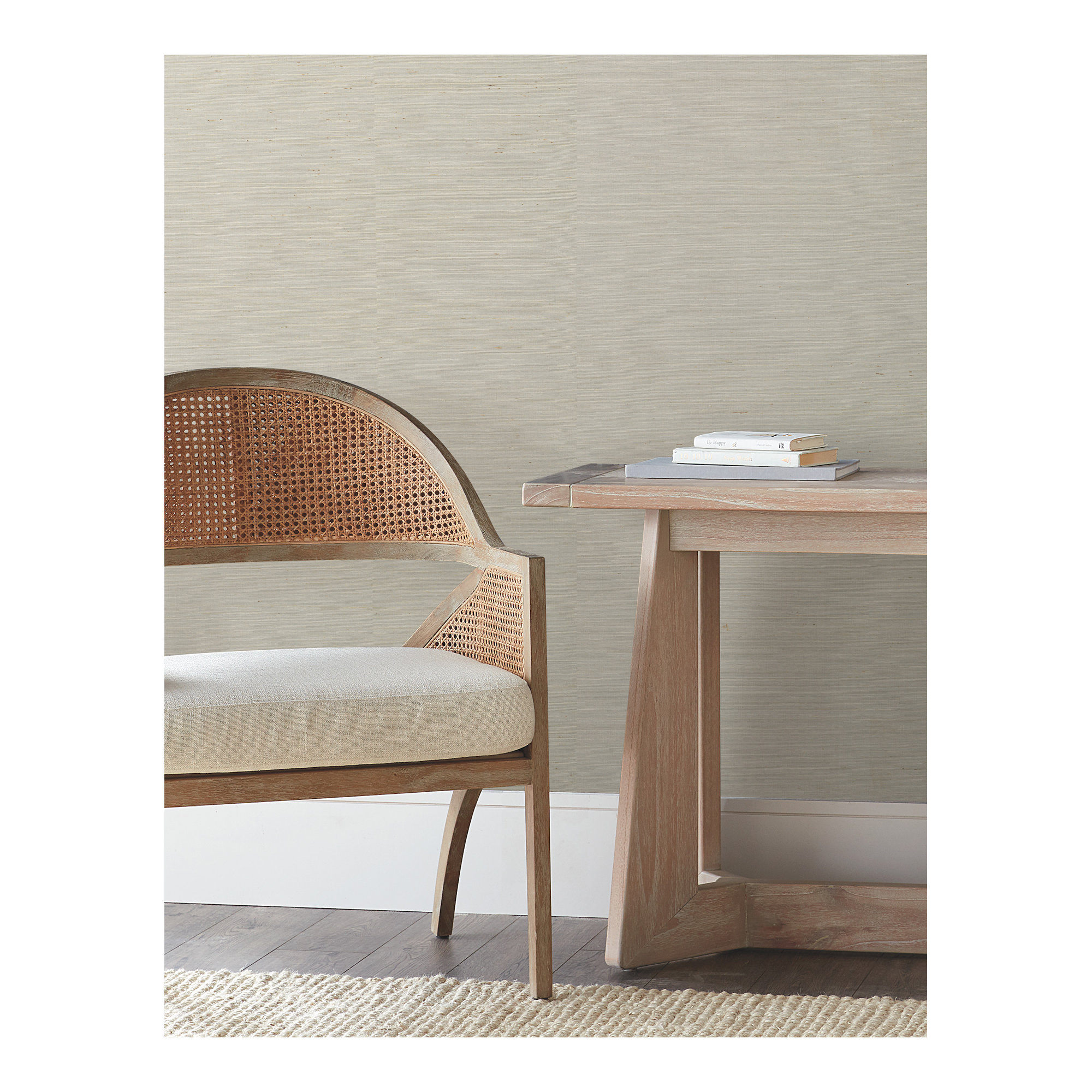 Natural Sisal Peel and Stick Grasscloth Wallpaper, White
