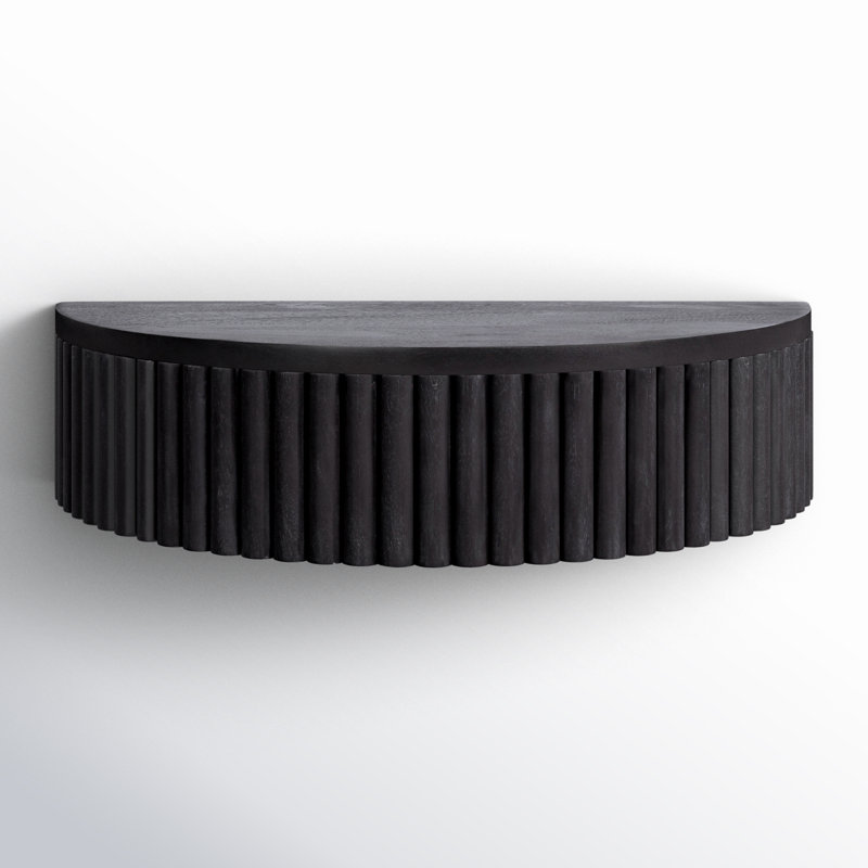 Kristie Half-circle Mango Floating Shelf with Drawer, Black