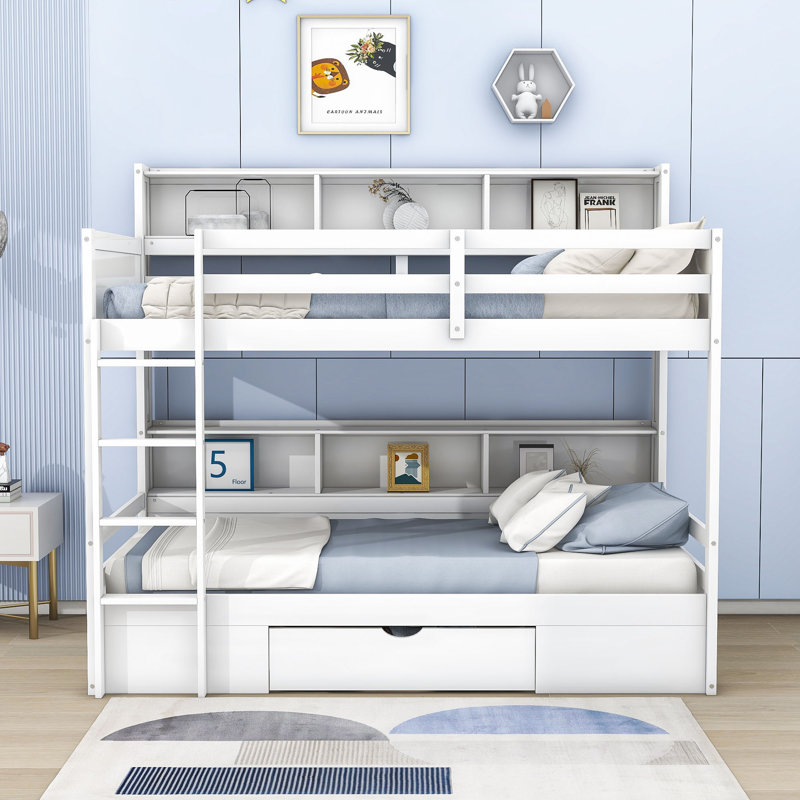 Gurleen Kids Twin Over Twin Bunk Bed with Drawers, White