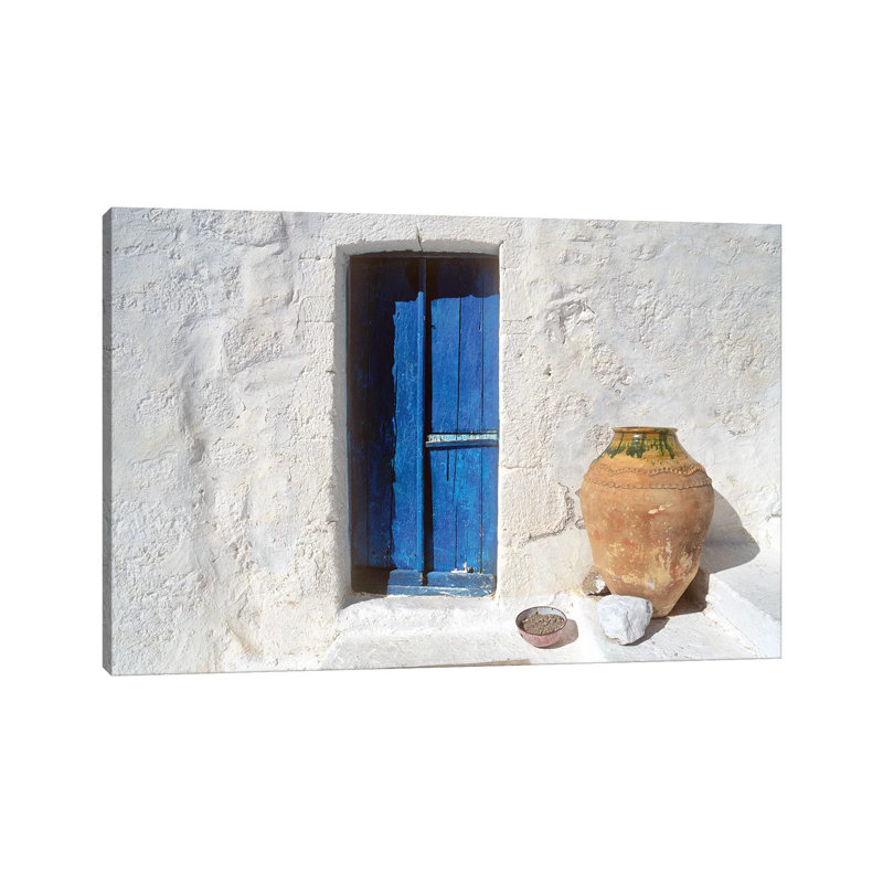 Greece, Symi. Blue Door And Pot. by Jaynes Gallery - Wrapped Canvas Gallery-Wrapped Canvas Giclée, 66.04 cm H x 45.72 cm W