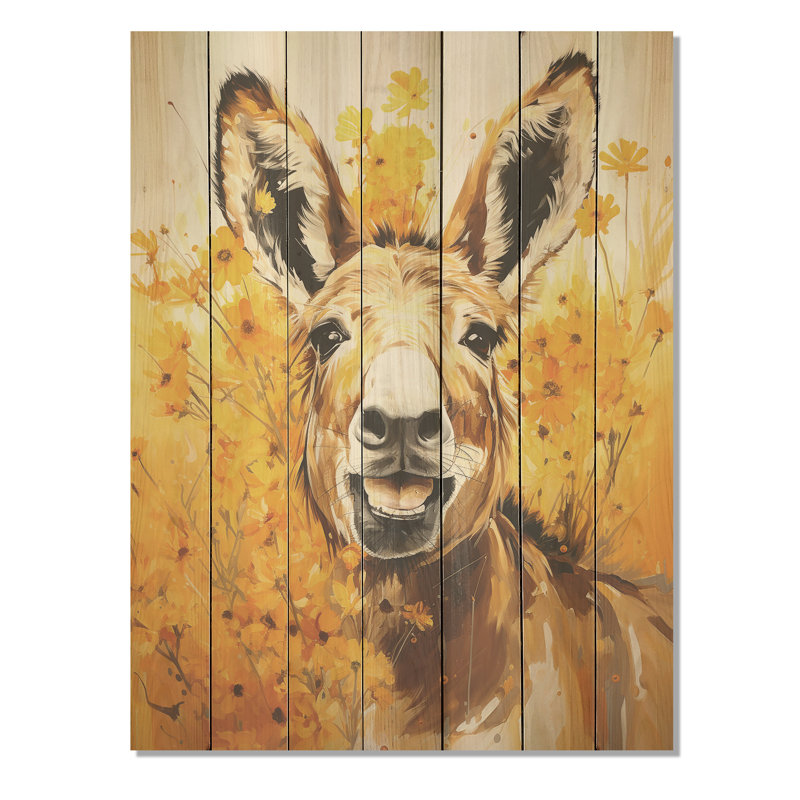 Portrait d'un âne jaune - impression sur bois, H 20 po x l 10 po