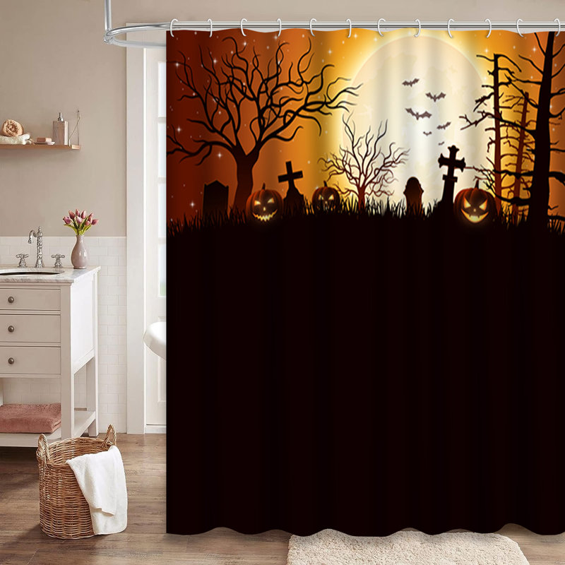 Rideau de douche Halloween avec citrouilles d'Halloween, 84" L x 72" W