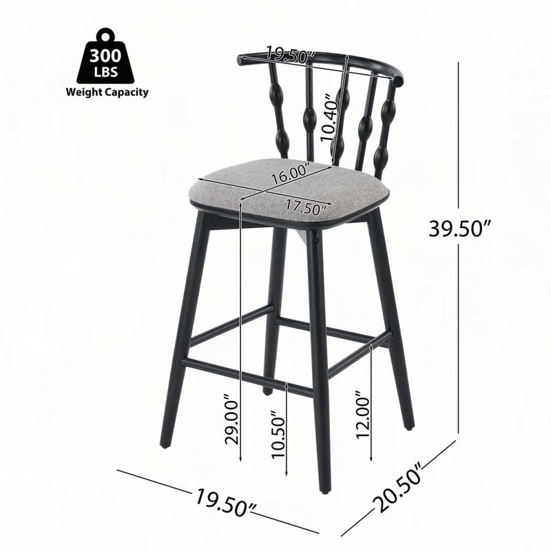 Tabouret de bar en bois, Noir, Gris