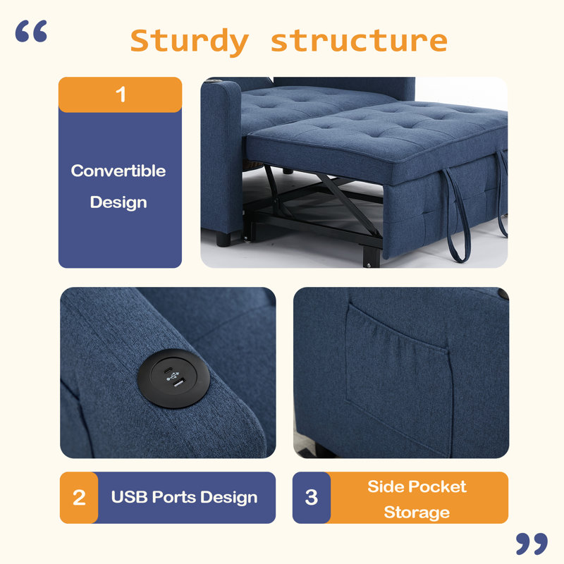 Canapé-lit convertible 3 en 1 Sleeper Chair, Bleu