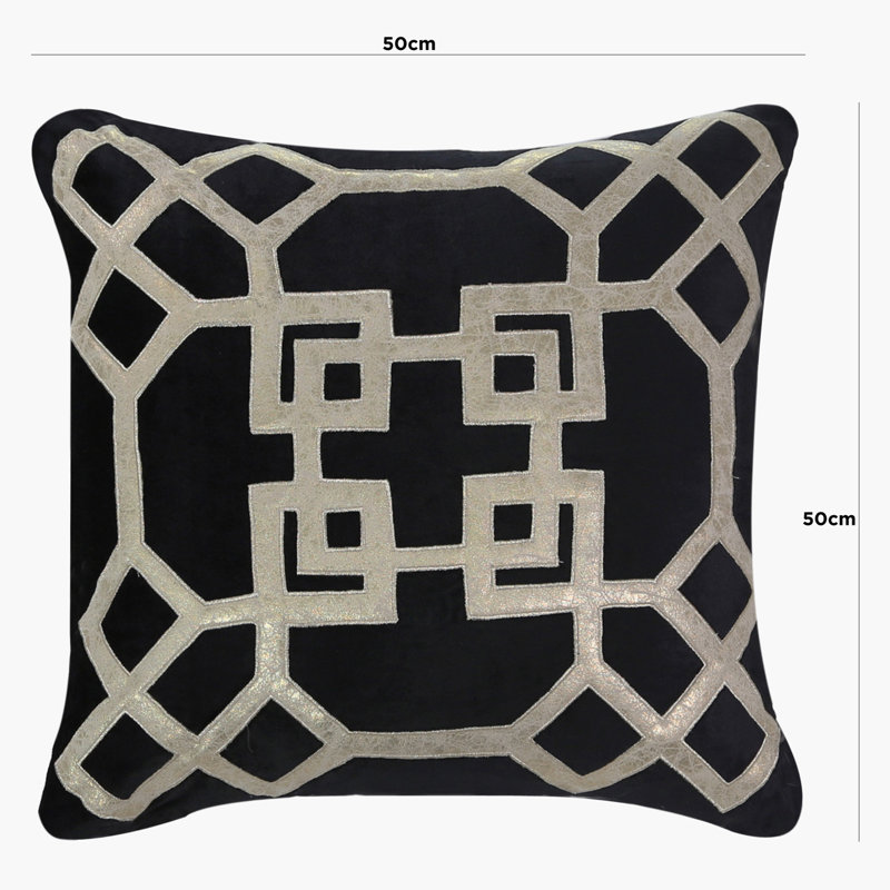 Aadhya Geometric Square Throw Cushion, Black/Gold