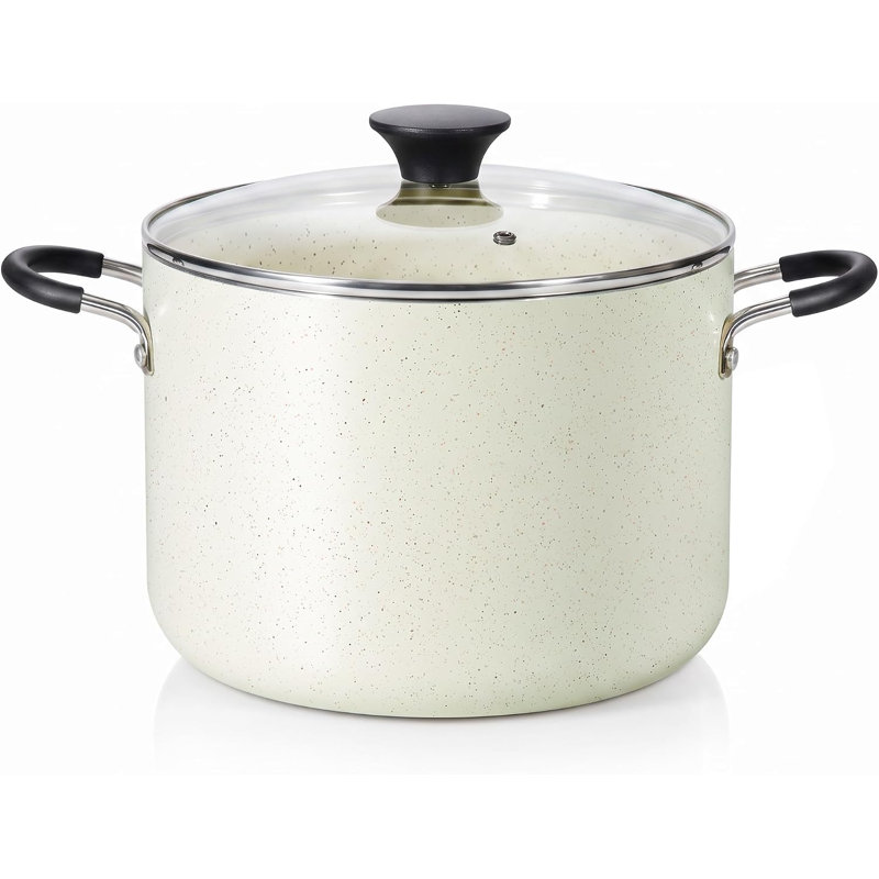 Cook N Home 8 Quart Non Stick Stock Pot with Lid, Large Pots for Cooking Nonstick Soup Pot, Stockpot Induction Cookware - Oven & Dishwasher Safe, Cream