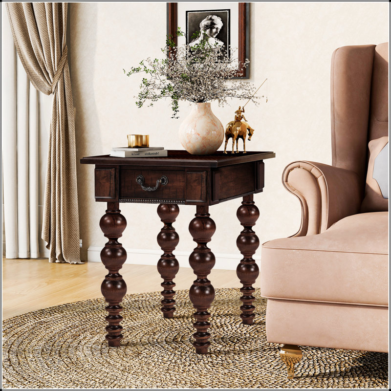Table de bout en bois massif avec tiroir, table de bout étroite et facile à assembler pour le salon, Espresso