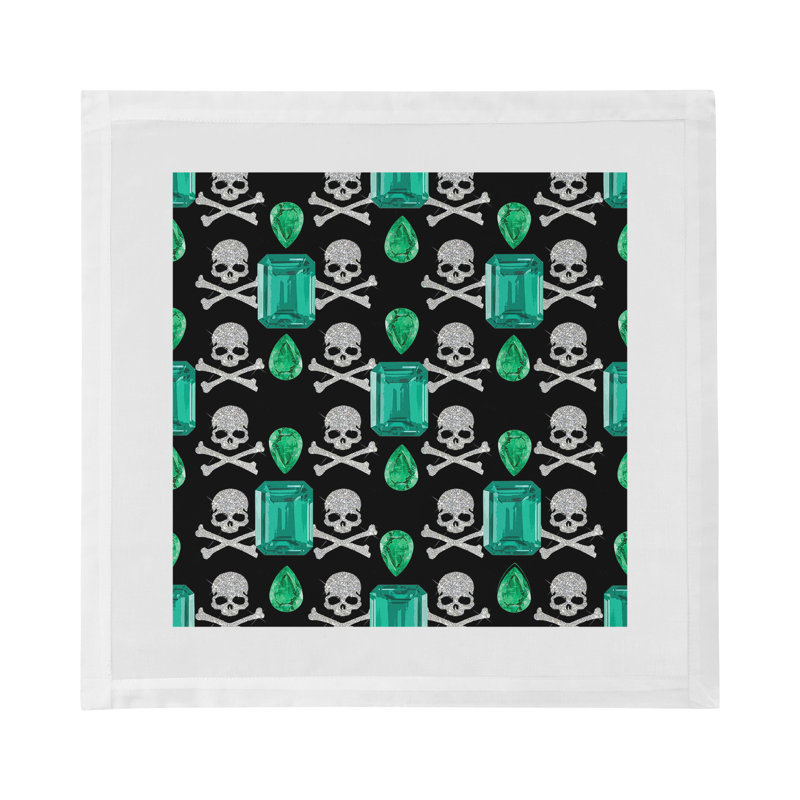 Gem Emeralds Skull Cotton Sateen Dinner Napkins, Black