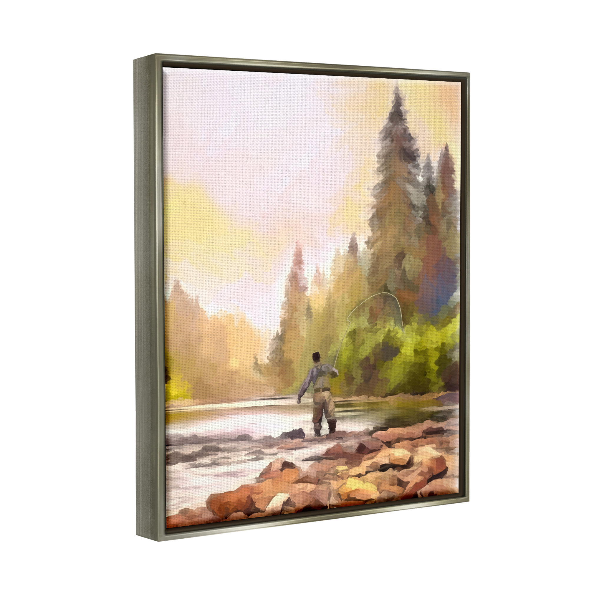 Stupell Industries Fly Fishing At Lake Framed On Canvas by Amy