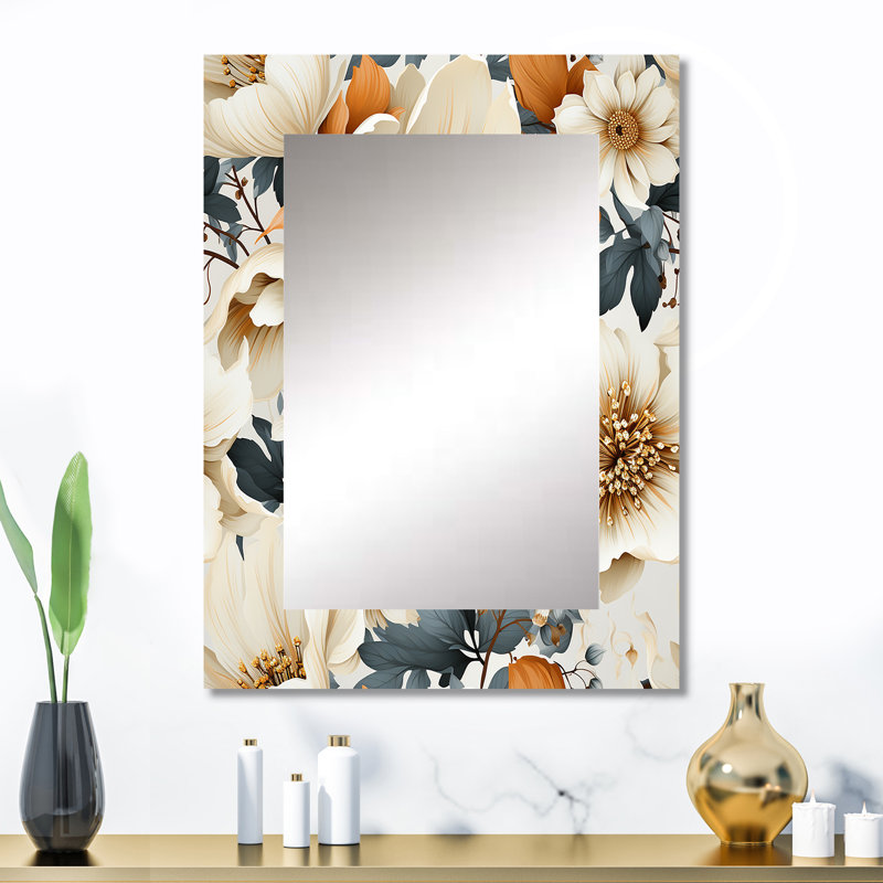 Muirfield orange rustique élégant motif floral - miroir mural décoratif floral, miroir floral, impression d'art en métal
