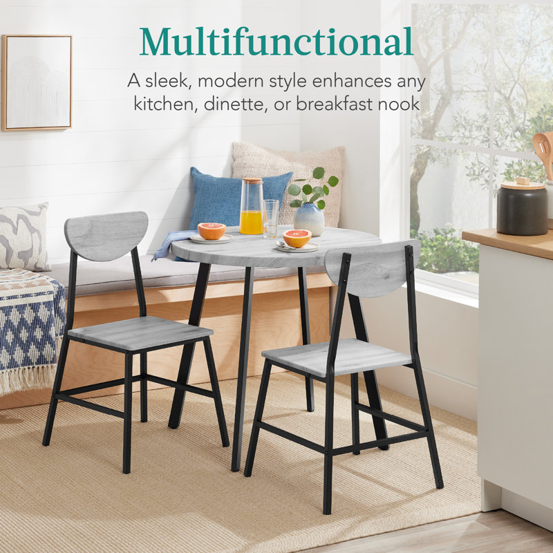 3-Piece Brown Engineered Wood Round Dining Set with Metal Legs