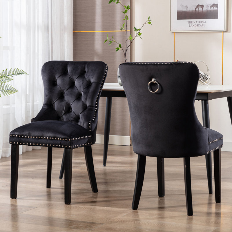 Chaises de salle à manger rembourrées en velours Goodkin, Velours noir