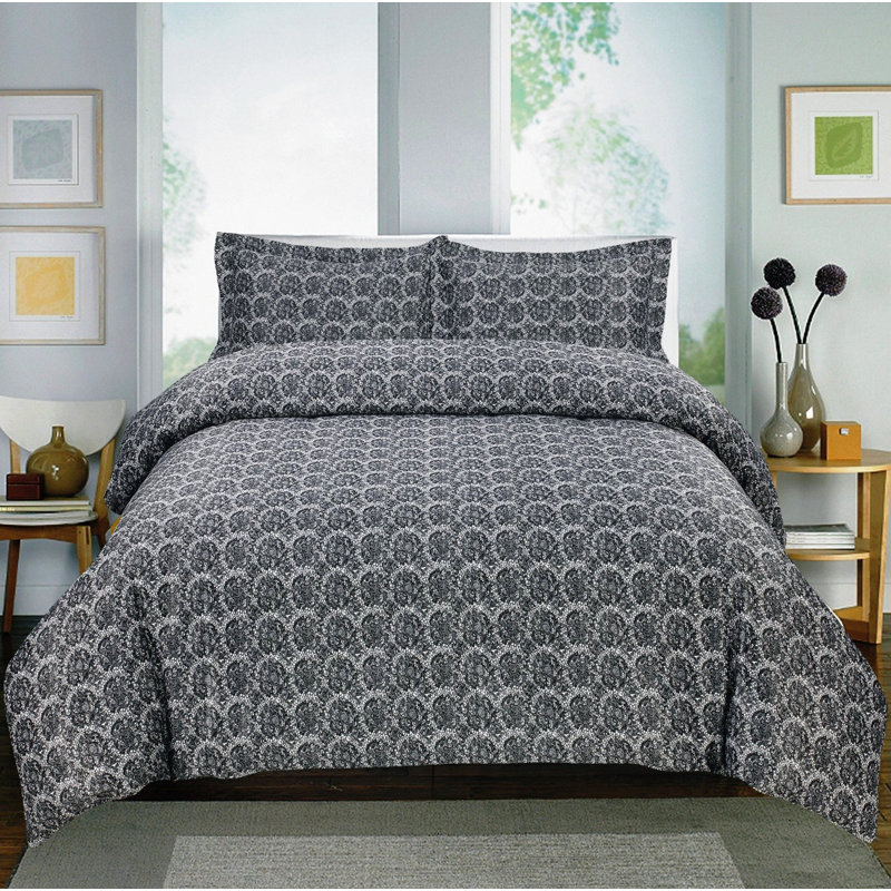 Paisley Sateen Paisley Sheet Set, Twin Sheet Set + Fitted Sheet + 1 Pillowcase, Gray