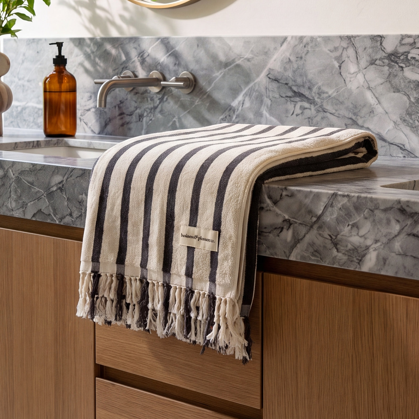 Striped Cotton Beach Towel, Monaco Black