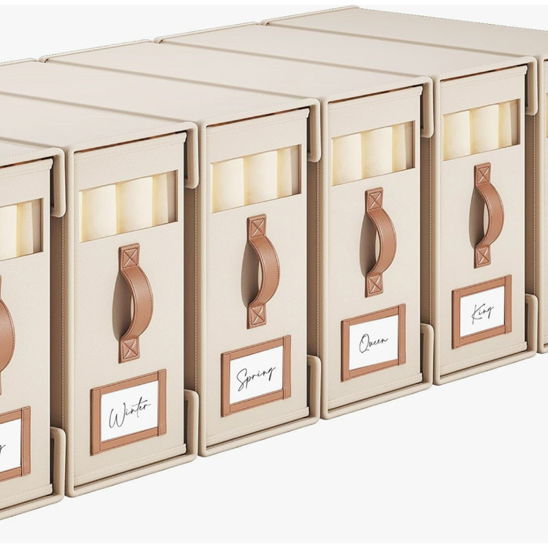 Bed Sheet Organizers And Storage(Cal King Size) With Leather Handles, Beige