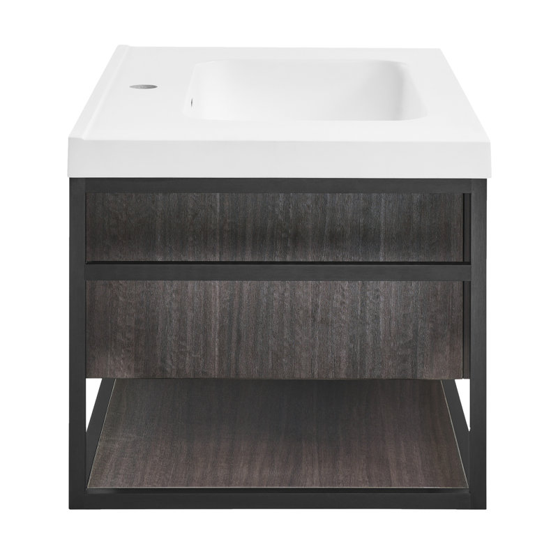 Claire 30" Black Ceramic Wall-Hung Vanity with Open Shelf