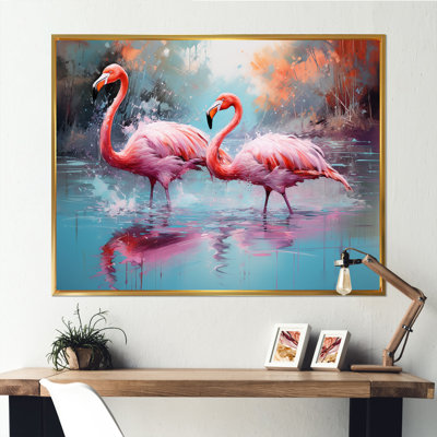Wild Pink Flamingo In Lake - France Wall Art Prints