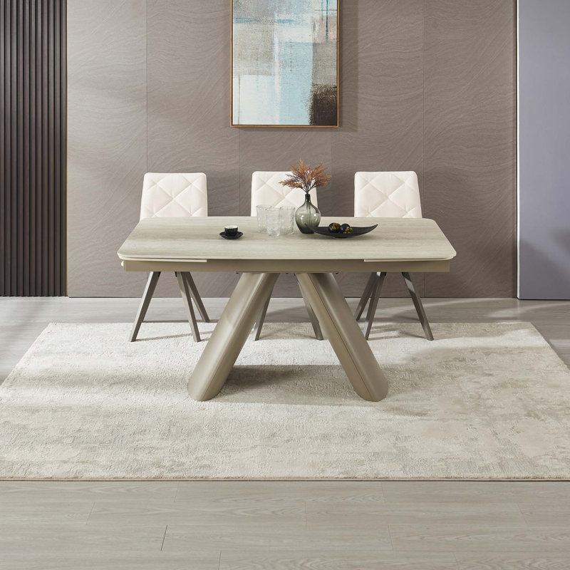 Table de salle à manger rétractable en pierre frittée avec base robuste