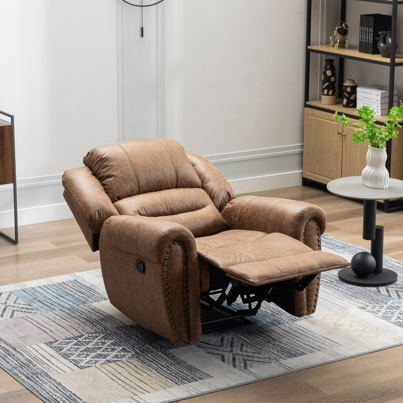 Chemika 40.9'' W Classic Super Soft Padding And Oversize Manual Recliner With Rivets, Nut Brown