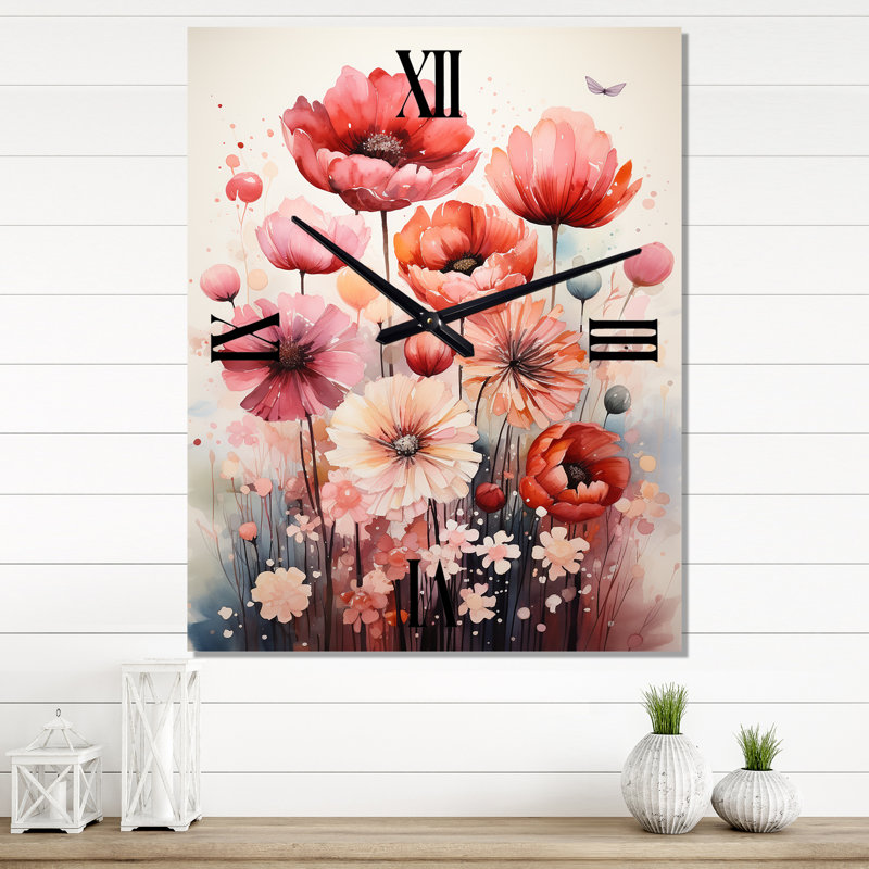 Horloge murale moderne rouge pétales et beauté crème rouge, Grand