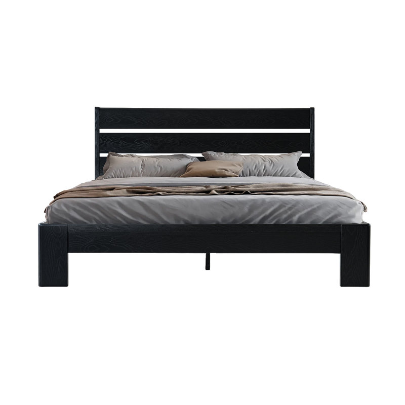 Full Size Bed Frame, Solid Wood Platform Bed with Headboard & Footboard, 12 Heavy-Duty Slatted Structure, Metal Legs, No Box Spring Needed, Anti-Slip & Noise-Free, Ebony Oak Finish