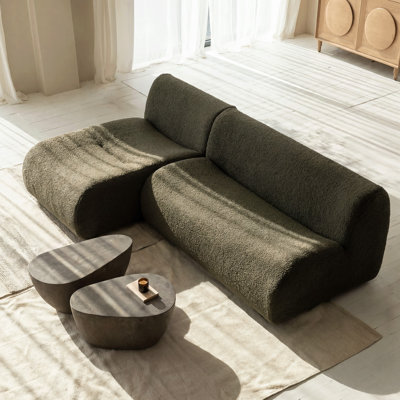 Canapé d'angle 3 places Grossman 92 po sans ossature avec méridienne, canapé modulable réversible en sherpa en forme de L pour salon – Aucun assemblage requis