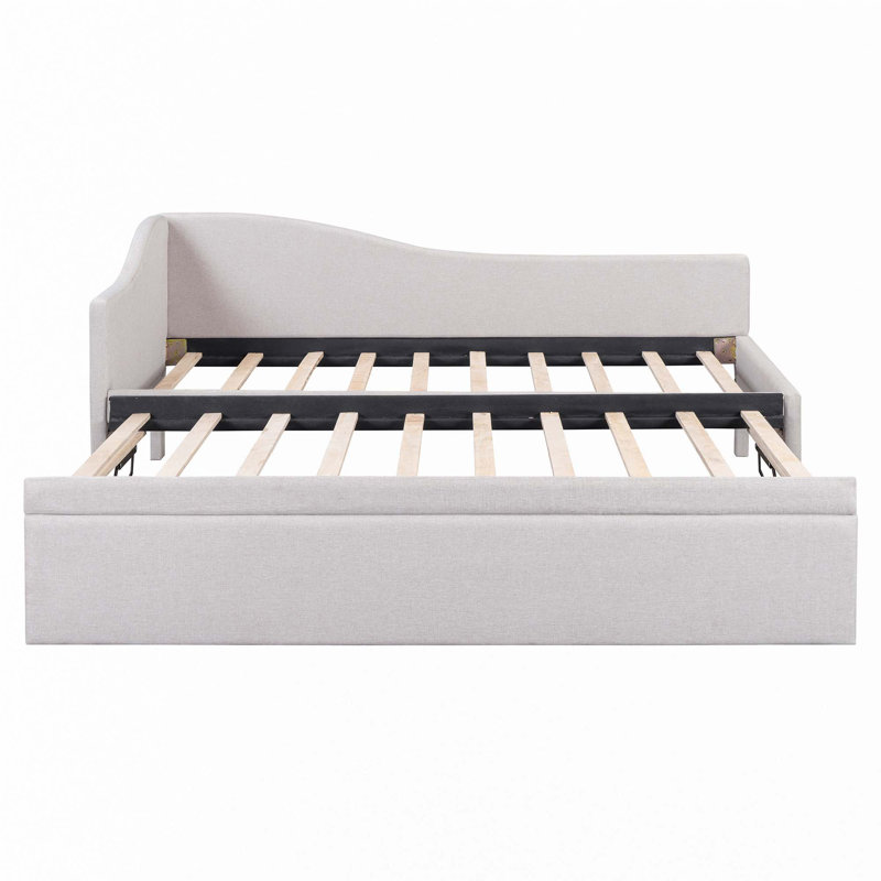 Lit de jour simple tapissier en L rembourré en forme de L avec lit gigogne, Beige