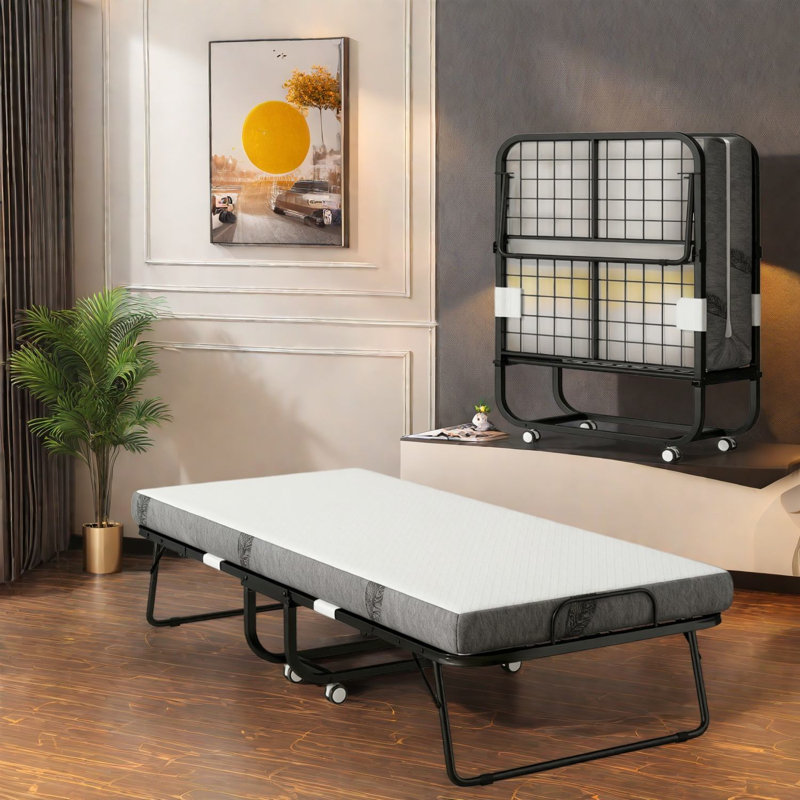 Lits portatifs, lit escamotable moderne compact à structure en acier pour le rangement à la maison