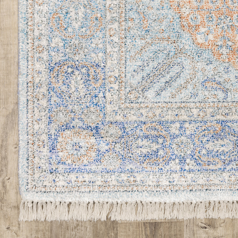 Tapis oriental bleu / rouge fait à la main Hadden, Tapis de couloir 2 pi 6 po x 8 pi