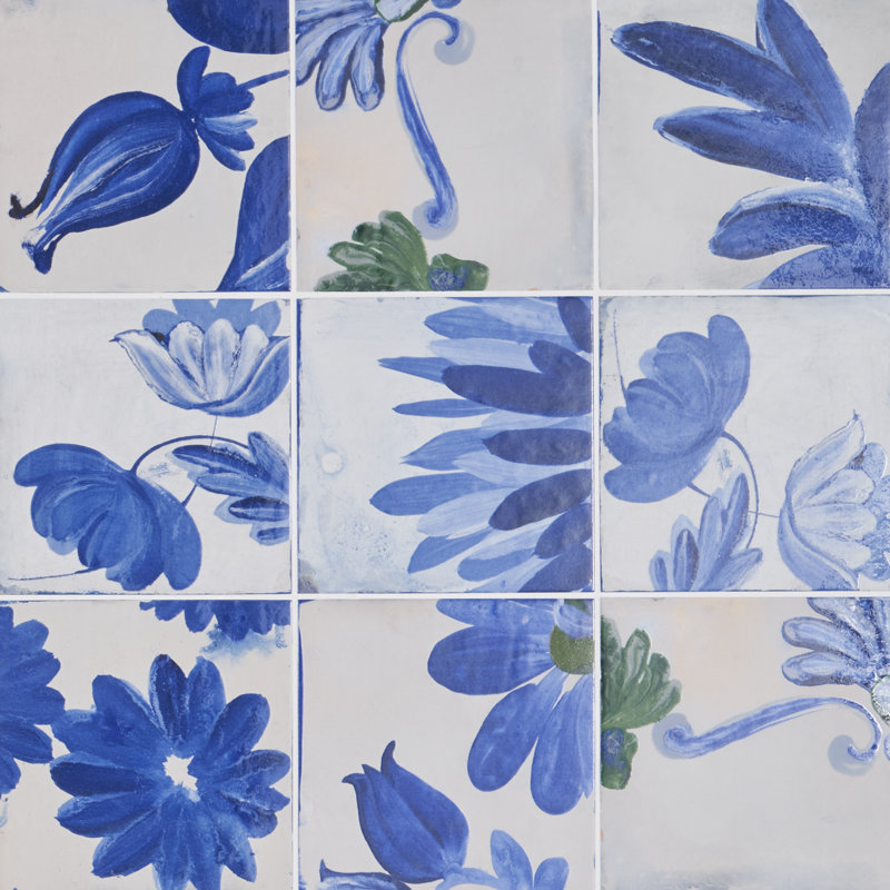 Angela Harris 8" x 8" Porcelain Wall & Floor Tile, Blue/White/Green