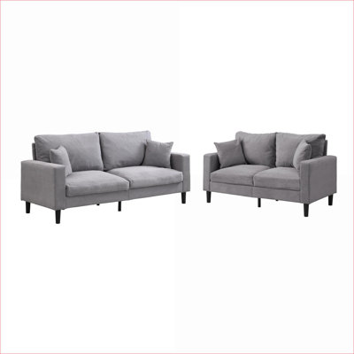 Sofas Couches | 2-Piece Modern 3-Seater + 2-Seater Set | For Apartment Living Room Small Spaces | Light Grey | Corduroy