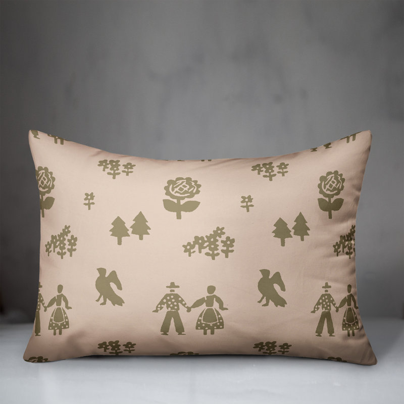 Folk Forest Reversible Throw Pillow, Peach/Green