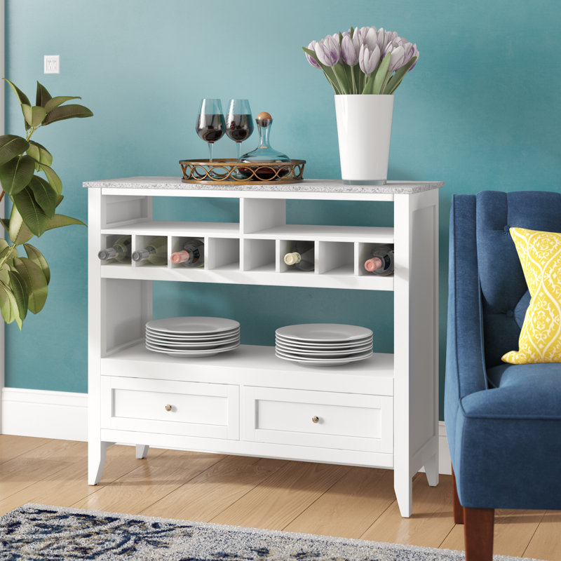 Buffet Sideboard Cabinet with Wine Rack & Open Shelves, Marble-Finish Top Display Console Table with Drawers for Kitchen, Dining Room or Coffee Bar