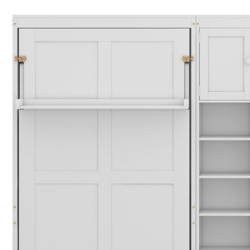 Dual Murphy Beds With Cabinets And Shelves, White