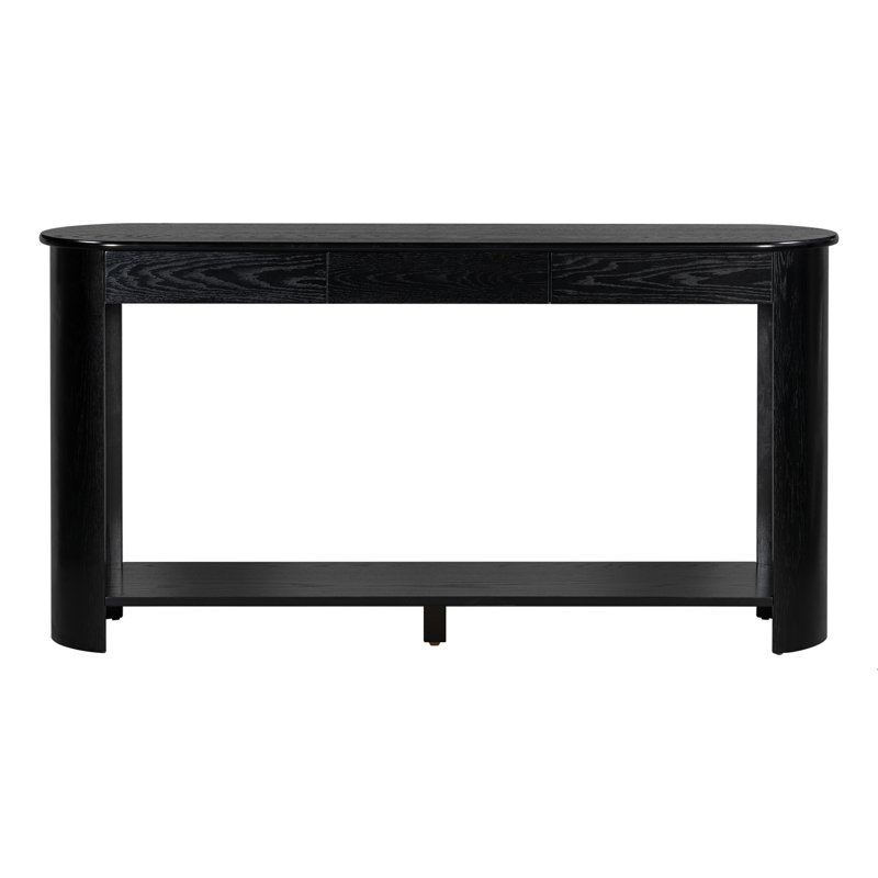 59.8" Modern Oak Veneer Console Table With 3 Drawers,Farmhouse Entryway Table With Shelf,Wood Sofa Table With Semi-Circular Design, Suitable For Living Room,Hallway,Entryway, Foyer, Corridor