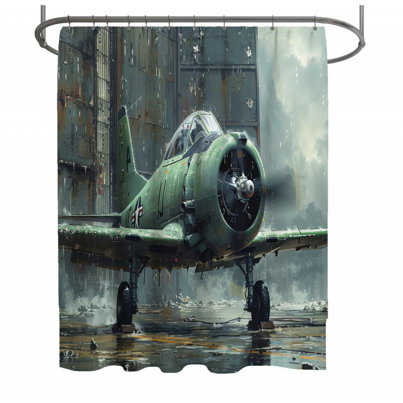 Fighter Plane Aviation Shower Curtain, 83"H x 70"W