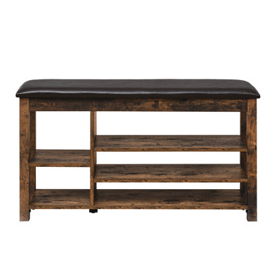 Vintage Height-Adjustable Bench, Rubberwood, Comfortable High Sponge Seat, Three Layers Of -Proof Storage, Concealed Storage Under 12" Width, 33.7Kgs Product Weight, 400Lbs Weight Limit Long