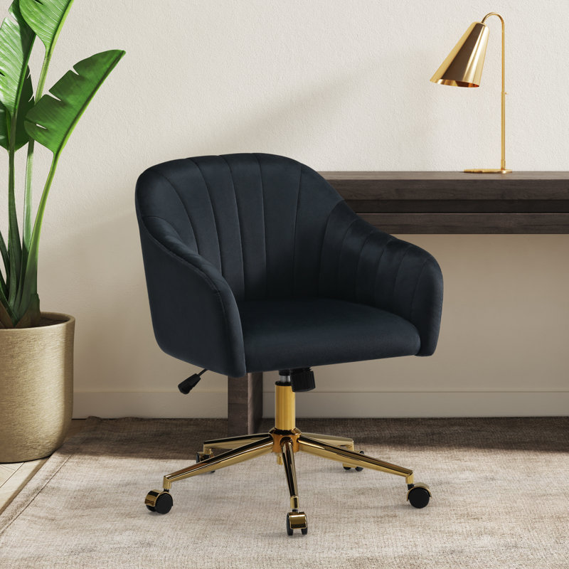Farrah Tufted Velvet Upholstered Desk Chair, Black
