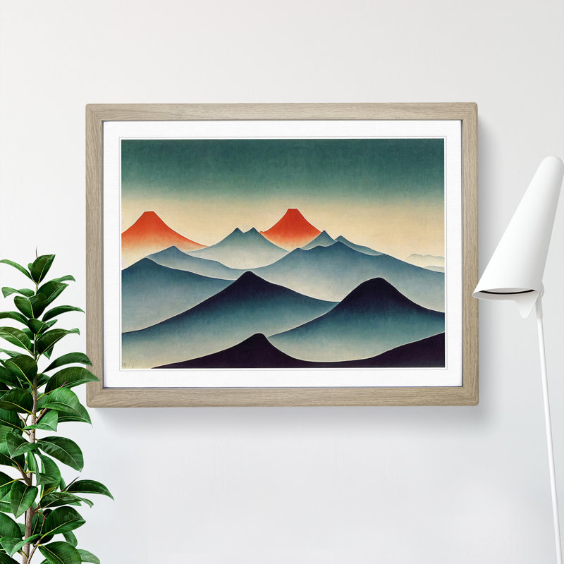 Abstract Japanese Mountains Vol.6 - Single Picture Frame Print, 46cm H x 64cm W x 2cm D, Oak