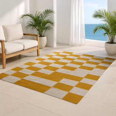 Tapis d'intérieur et d'extérieur à carreaux beige