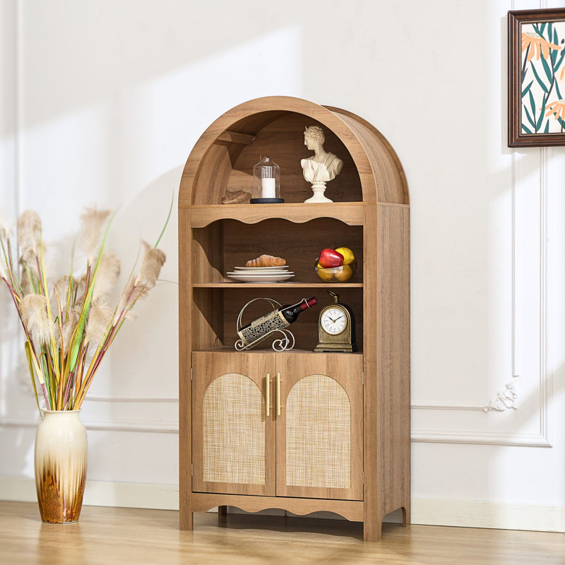 63” Tall Arch Bookcase With Adjustable Shelves, Brown