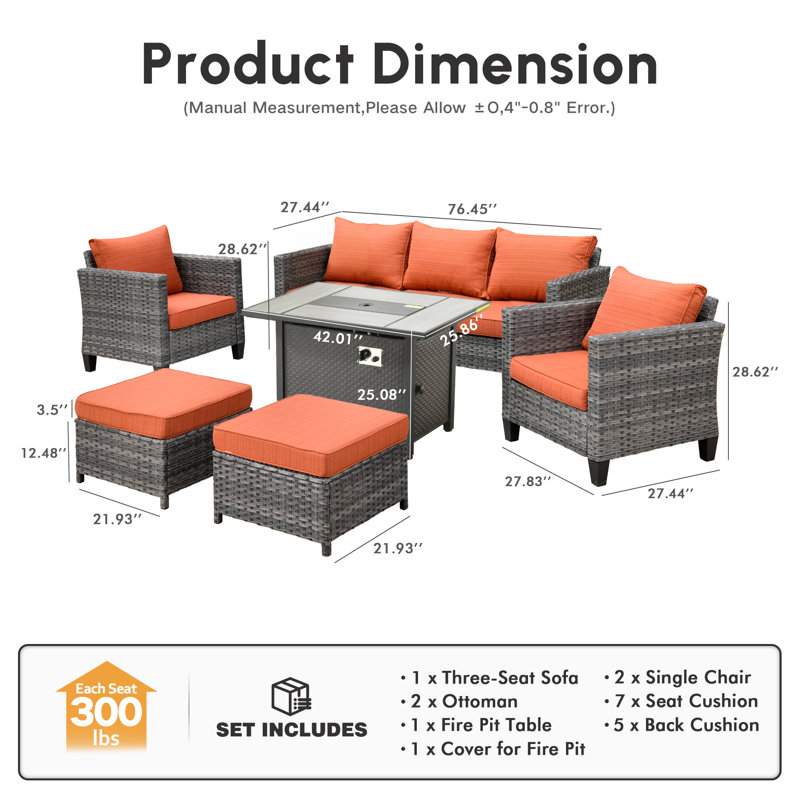 Allcot 5 - Person Deep Seating Group with Cushions, Orange Red